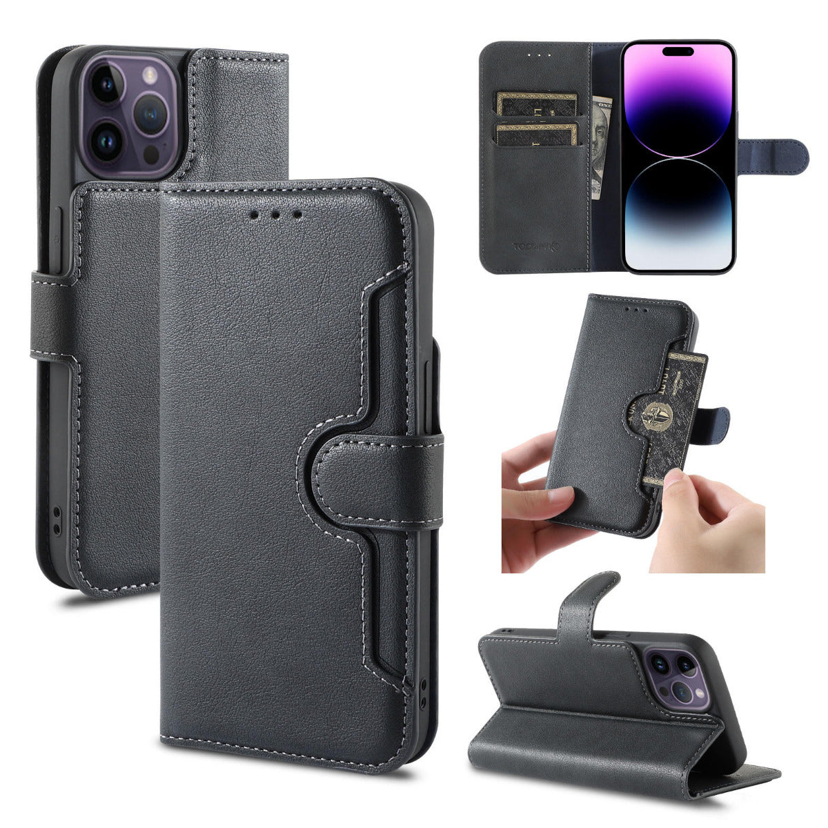 iPhone 16 Plus Wallet Double Stiches Side Pocket Case